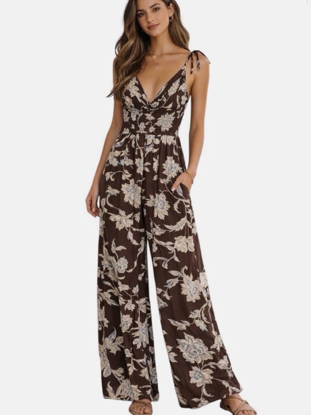 Patrons of Peace Arcadia Brown Floral Wide-Leg Romper- NWT